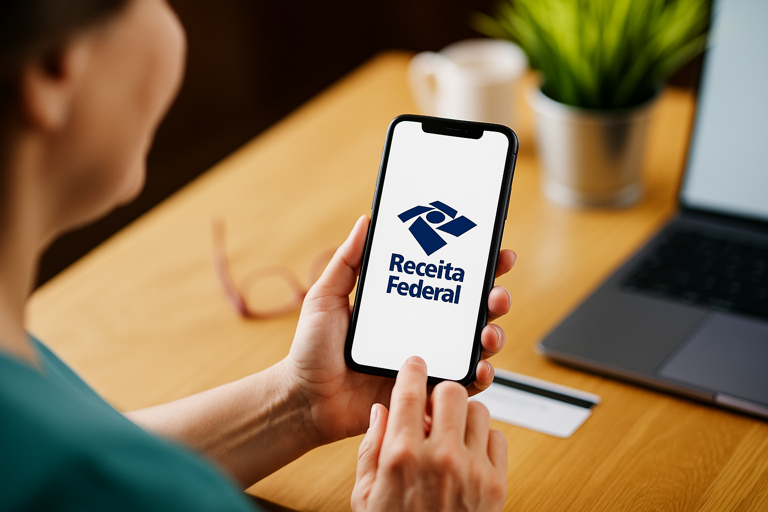 imposto de renda 2025 - Grupo Recovery - mulher com celular na mão no site da receita federal
